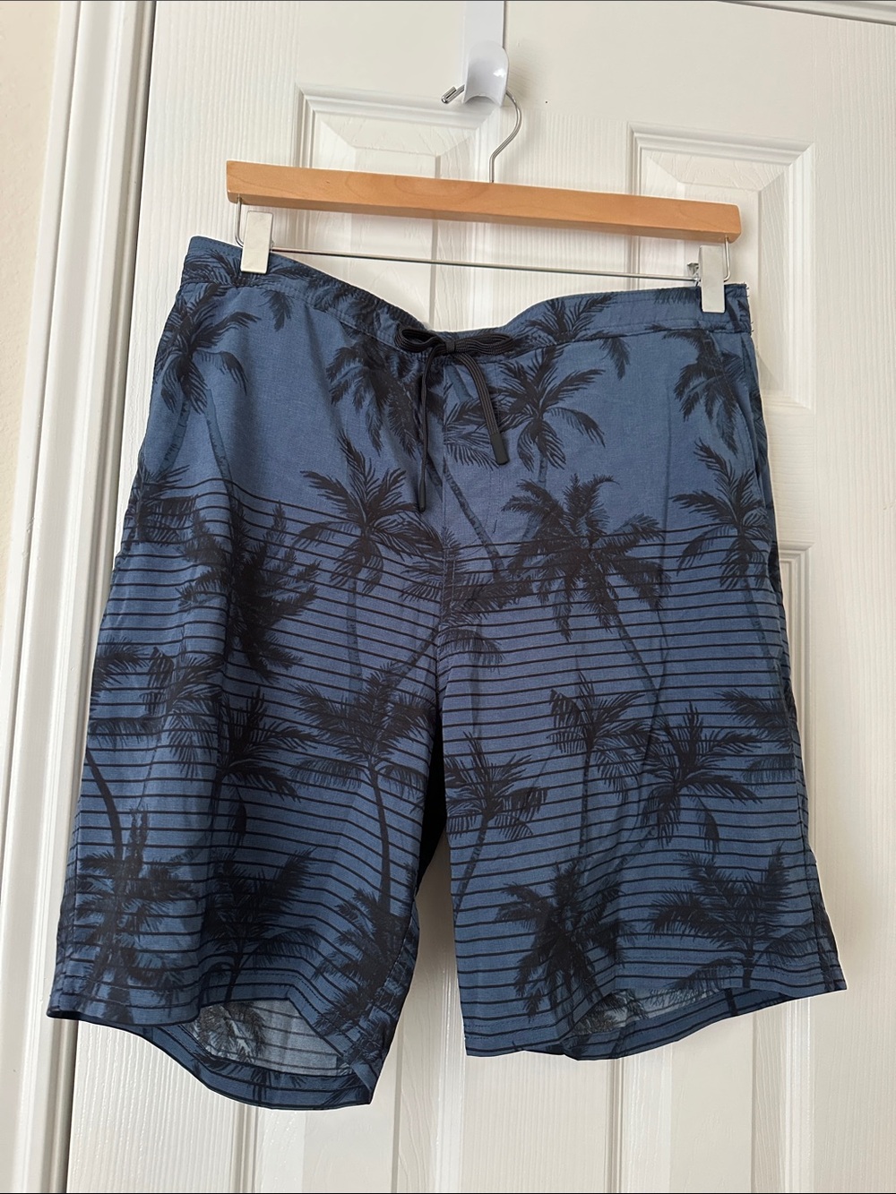 Kirkland Signature Blue Board Shorts with Black Palm Print